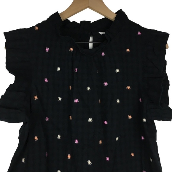 THML Sleeveless Top Embroidered Flowers Floral Starbursts Ruffle Textured Medium - Picture 2 of 9